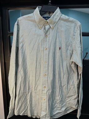 Ralph Lauren Men’s Green and White Gingham Button-Down Shirt